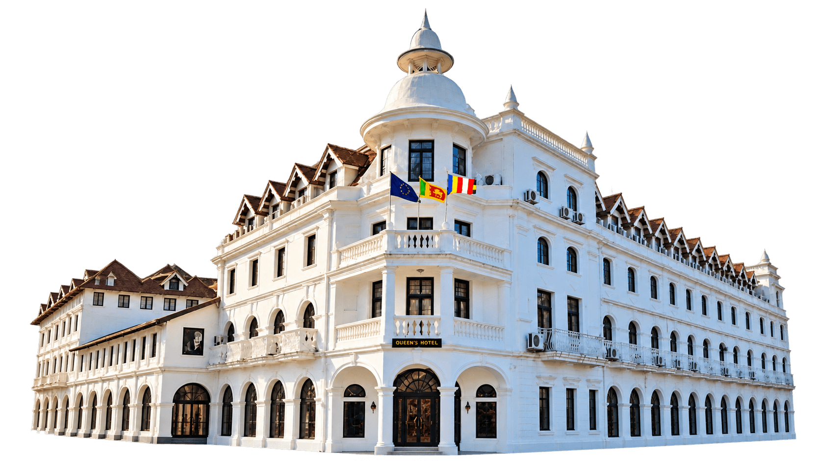 Queen’s Hotel, the white colonial landmark on the corner in Kandy