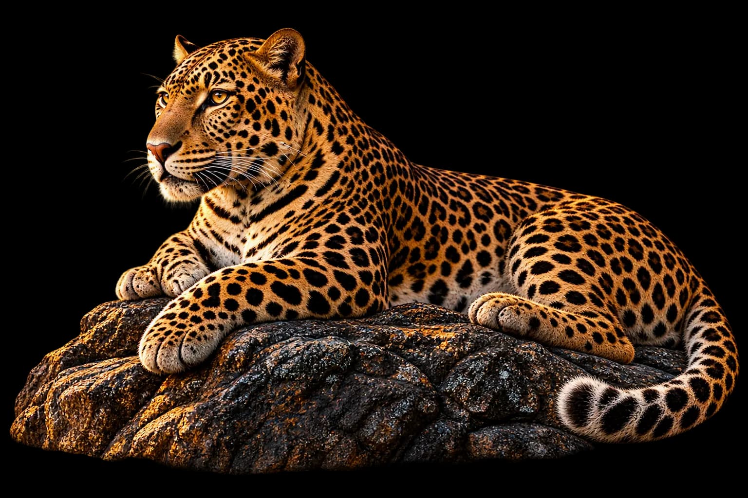 A Sri Lankan leopard lying on its back on a log, looking up